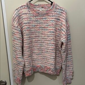 Stellah Pink and Blue Textured Crew Neck Sweater